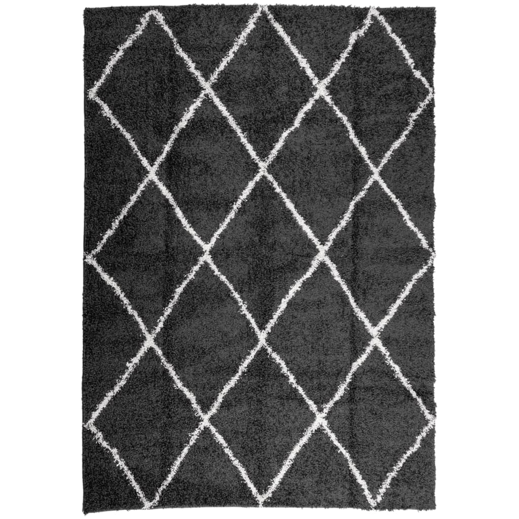 vidaXL Teppich Shaggy Hochflor Modern Schwarz und Creme 120x170 cm