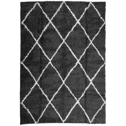 vidaXL Teppich Shaggy Hochflor Modern Schwarz und Creme 120x170 cm