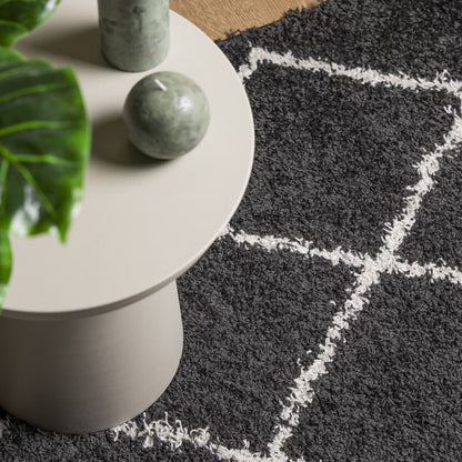 vidaXL Teppich Shaggy Hochflor Modern Schwarz und Creme 120x170 cm
