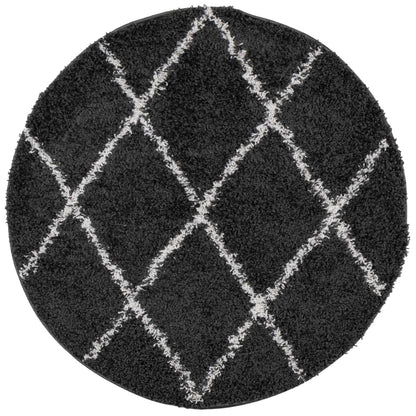 vidaXL Shaggy-Teppich PAMPLONA Hochflor Modern Schwarz Creme Ø 80 cm