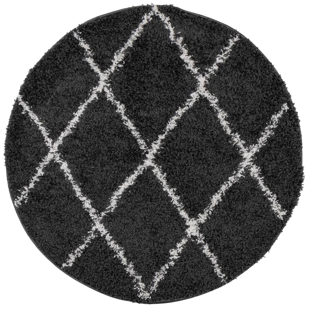 vidaXL Shaggy-Teppich PAMPLONA Hochflor Modern Schwarz Creme Ø 200 cm
