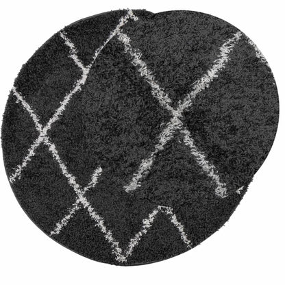 vidaXL Shaggy-Teppich PAMPLONA Hochflor Modern Schwarz Creme Ø 240 cm