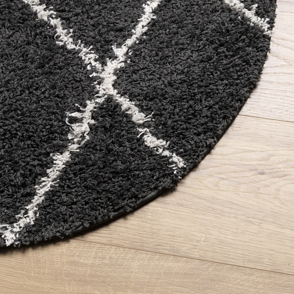 vidaXL Shaggy-Teppich PAMPLONA Hochflor Modern Schwarz Creme Ø 240 cm