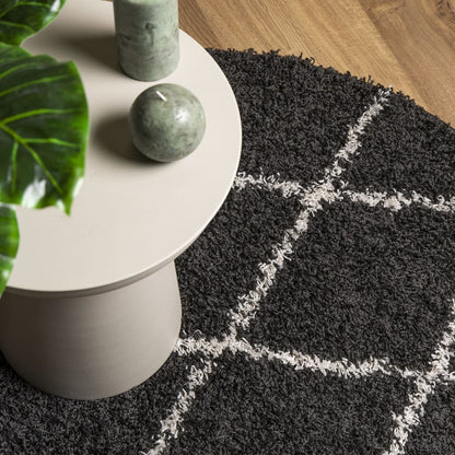 vidaXL Shaggy-Teppich PAMPLONA Hochflor Modern Schwarz Creme Ø 240 cm