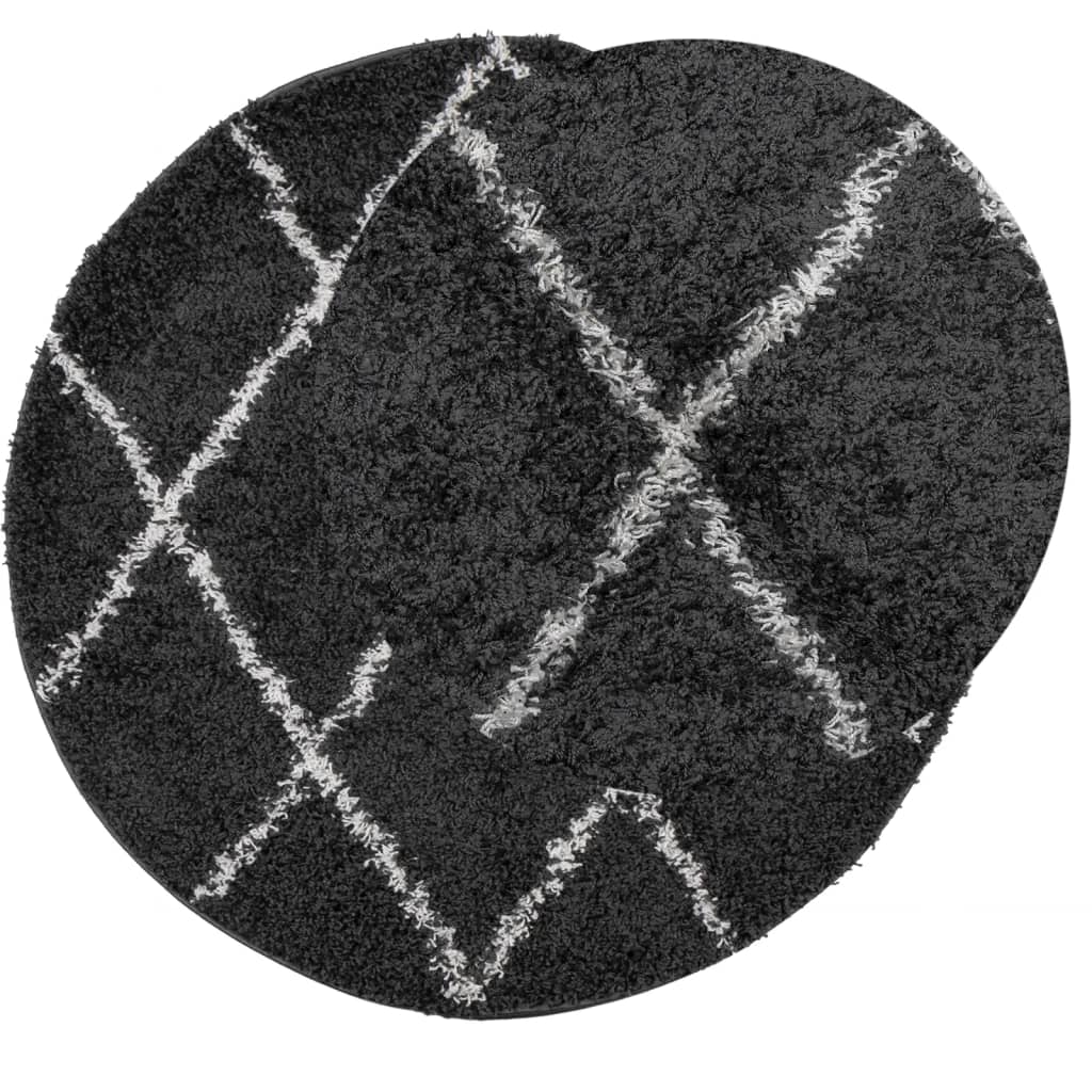 vidaXL Shaggy-Teppich PAMPLONA Hochflor Modern Schwarz Creme Ø 280 cm