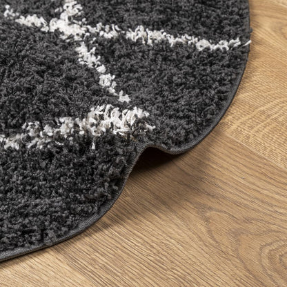 vidaXL Shaggy-Teppich PAMPLONA Hochflor Modern Schwarz Creme Ø 280 cm