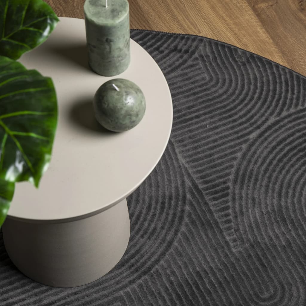 vidaXL Teppich IZA Kurzflor Skandi-Stil Anthrazit Ø 100 cm