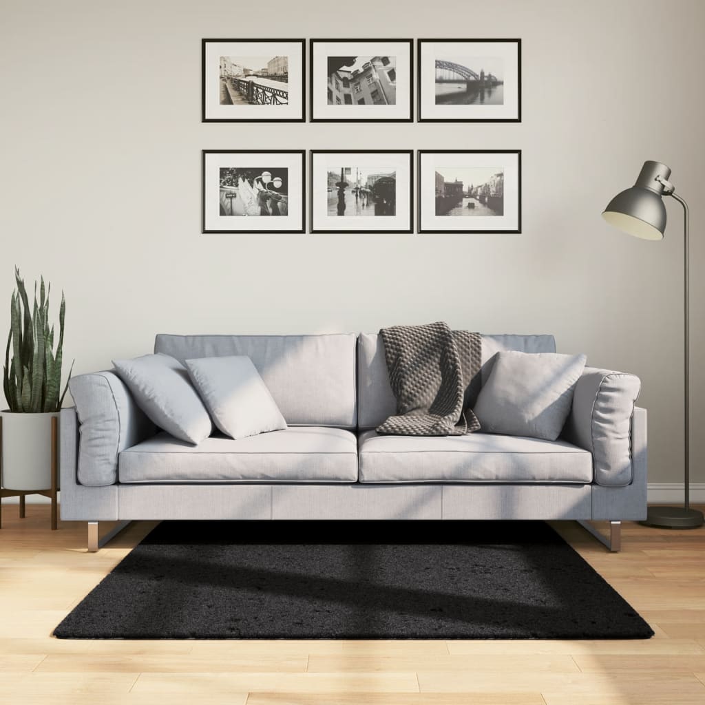 vidaXL Teppich OVIEDO Kurzflor Schwarz 120x120 cm