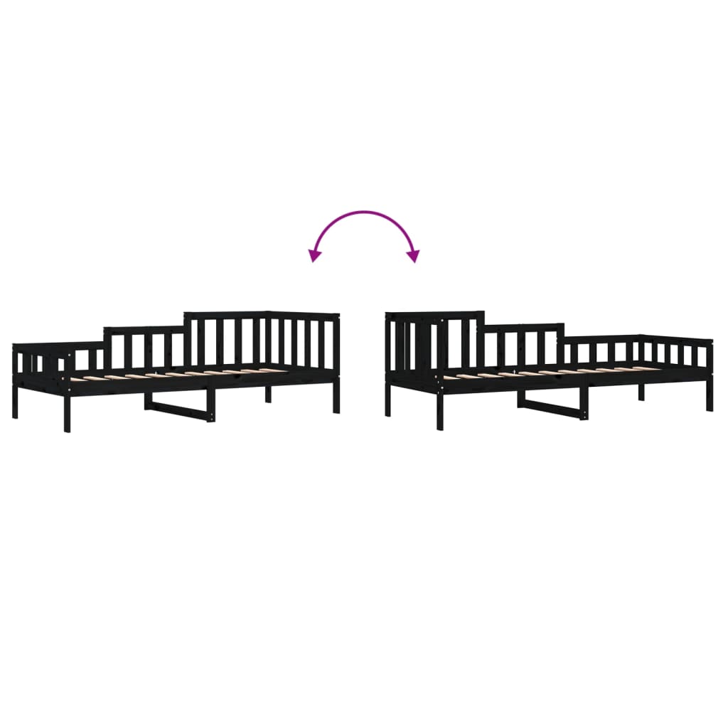 vidaXL Lit de repos noir 90x190 cm en bois de pin massif