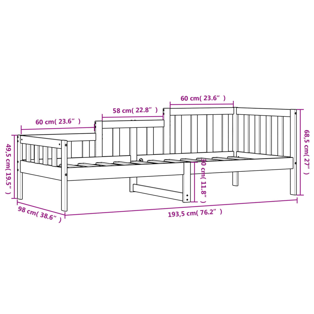 vidaXL Lit de repos noir 90x190 cm en bois de pin massif