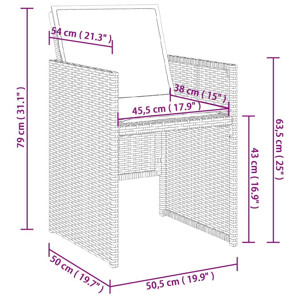 vidaXL Gartenstühle mit Kissen 4 Stk. Schwarz Poly Rattan
