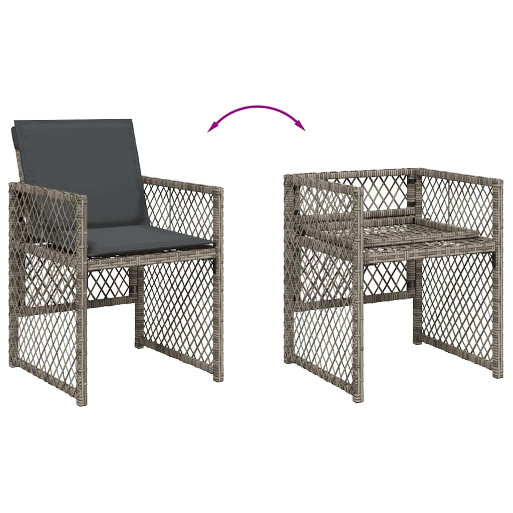vidaXL Gartenstühle mit Kissen 4 Stk. Grau Poly Rattan