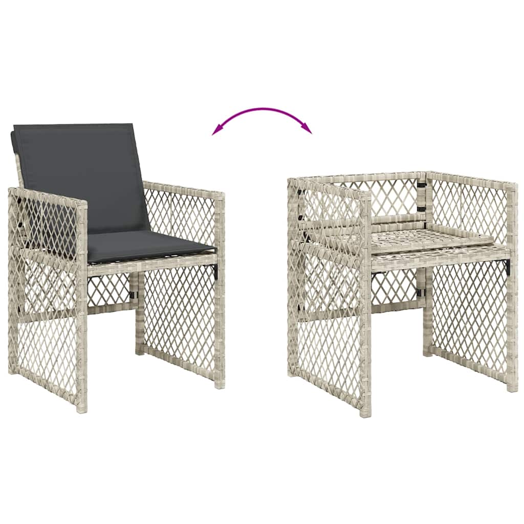 vidaXL Gartenstühle mit Kissen 4 Stk. Hellgrau Poly Rattan