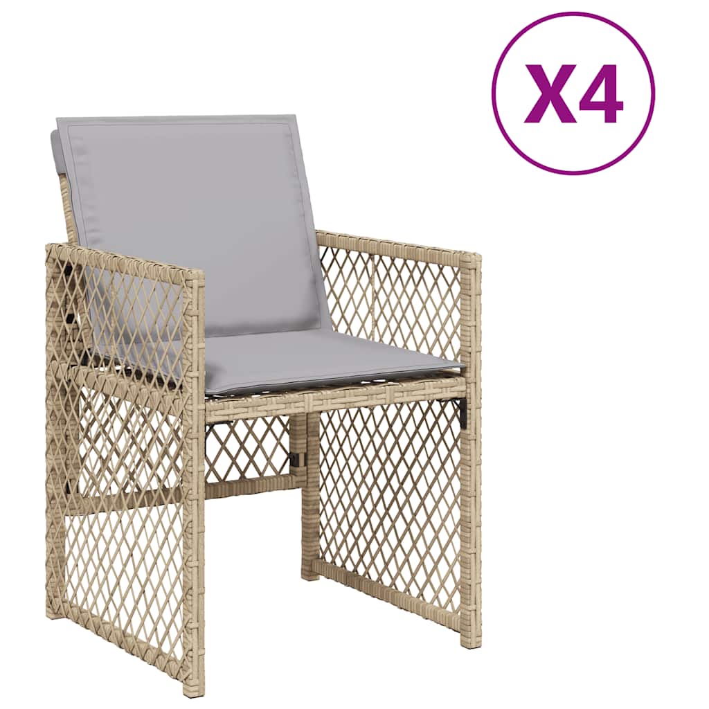 vidaXL Gartenstühle mit Kissen 4 Stk. Beigemischung Poly Rattan