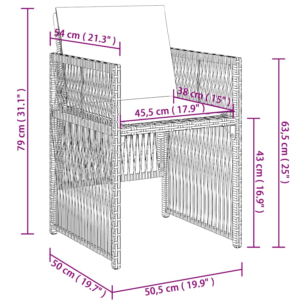 vidaXL Gartenstühle mit Kissen 4 Stk. Schwarz Poly Rattan