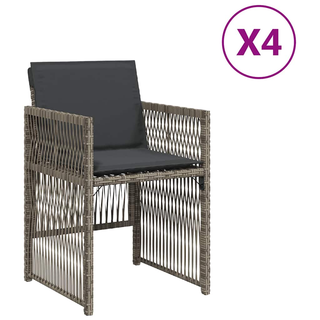 vidaXL Gartenstühle mit Kissen 4 Stk. Grau Poly Rattan