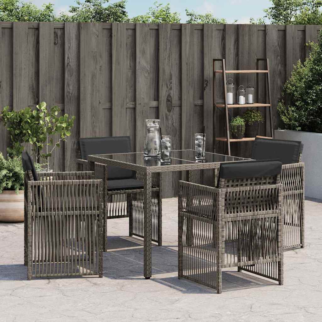 vidaXL Gartenstühle mit Kissen 4 Stk. Grau Poly Rattan