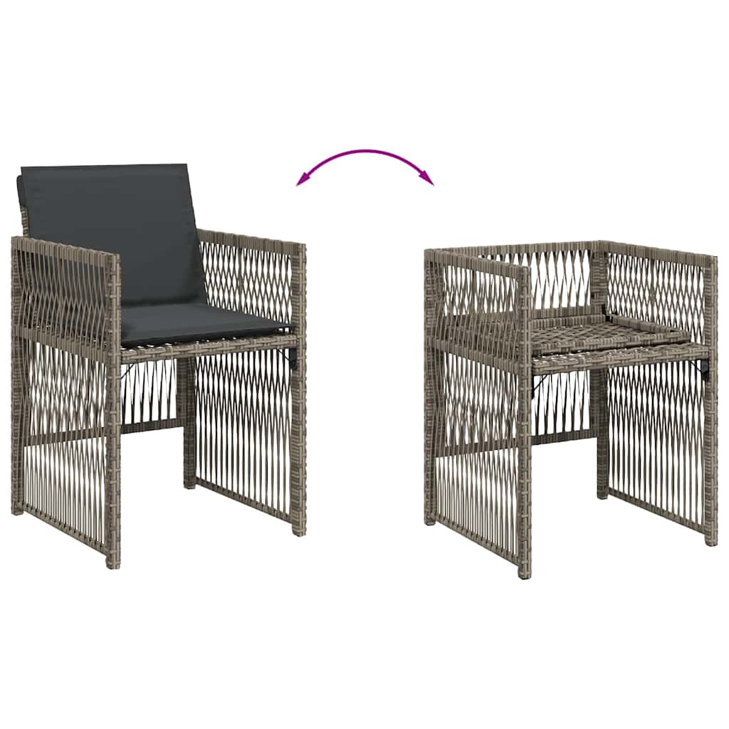 vidaXL Gartenstühle mit Kissen 4 Stk. Grau Poly Rattan