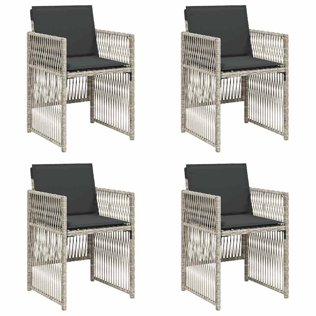 vidaXL Gartenstühle mit Kissen 4 Stk. Hellgrau Poly Rattan