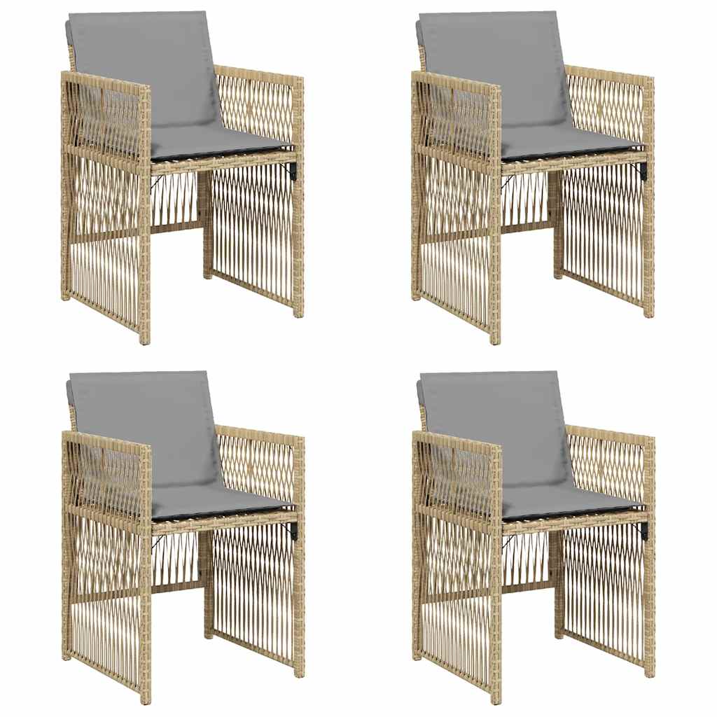 vidaXL Gartenstühle mit Kissen 4 Stk. Beigemischung Poly Rattan