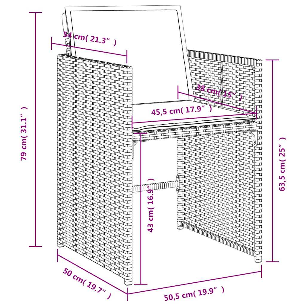 vidaXL Gartenstühle mit Kissen 4 Stk. Grau Poly Rattan