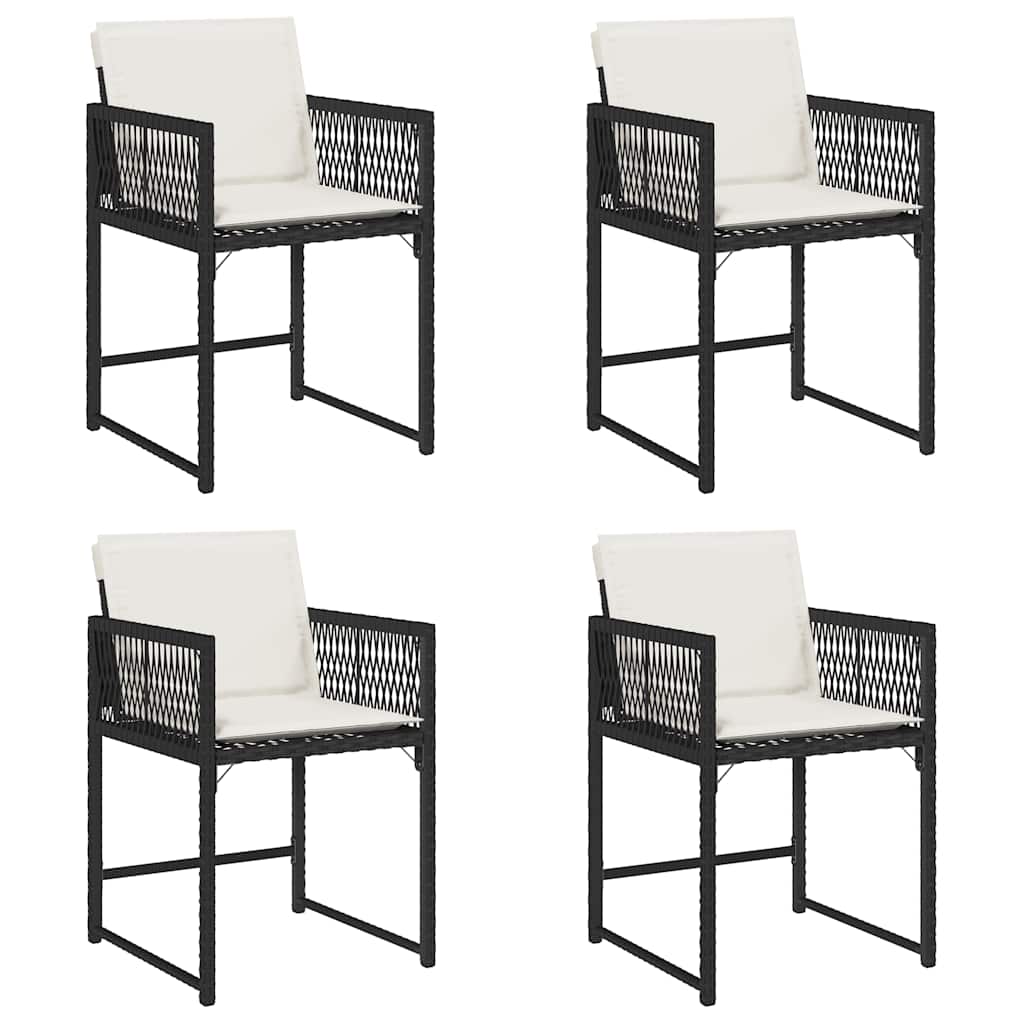 vidaXL Gartenstühle mit Kissen 4 Stk. Schwarz Poly Rattan