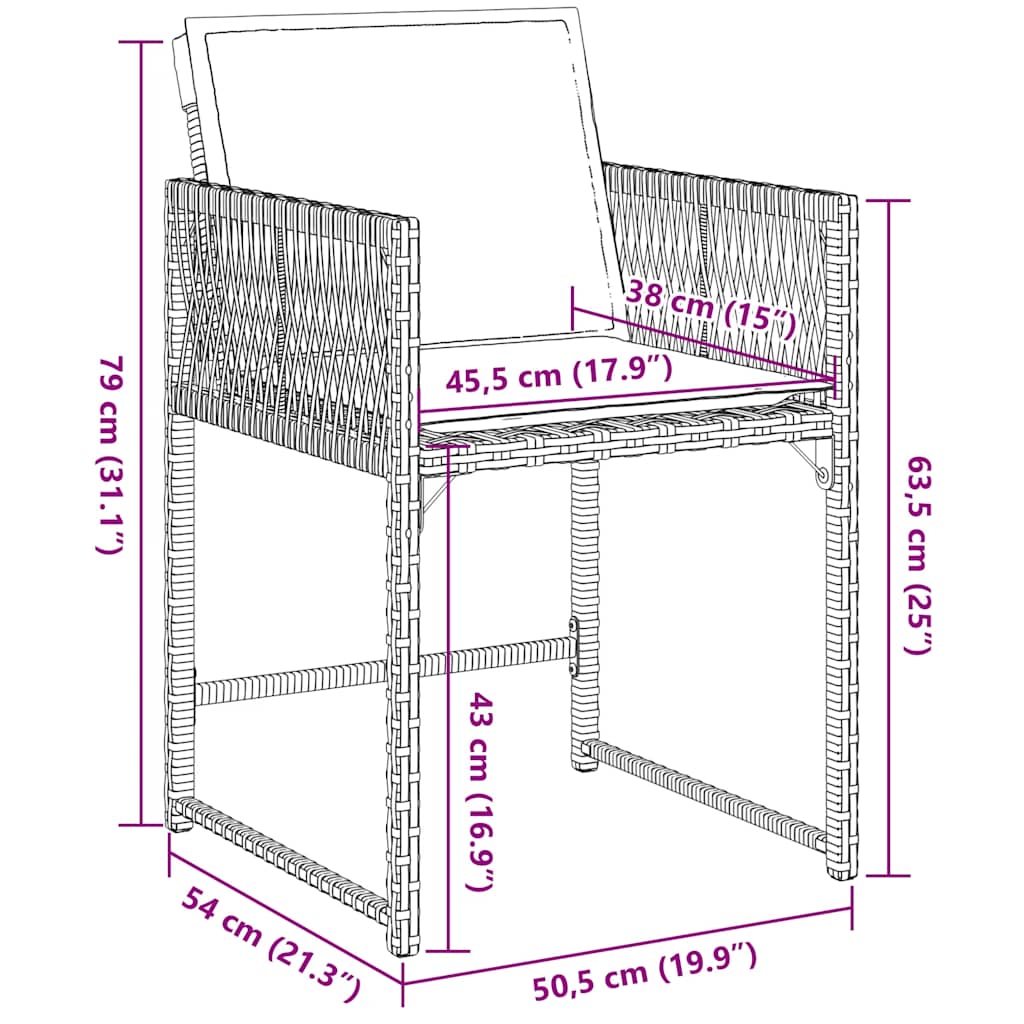 vidaXL Gartenstühle mit Kissen 4 Stk. Schwarz Poly Rattan