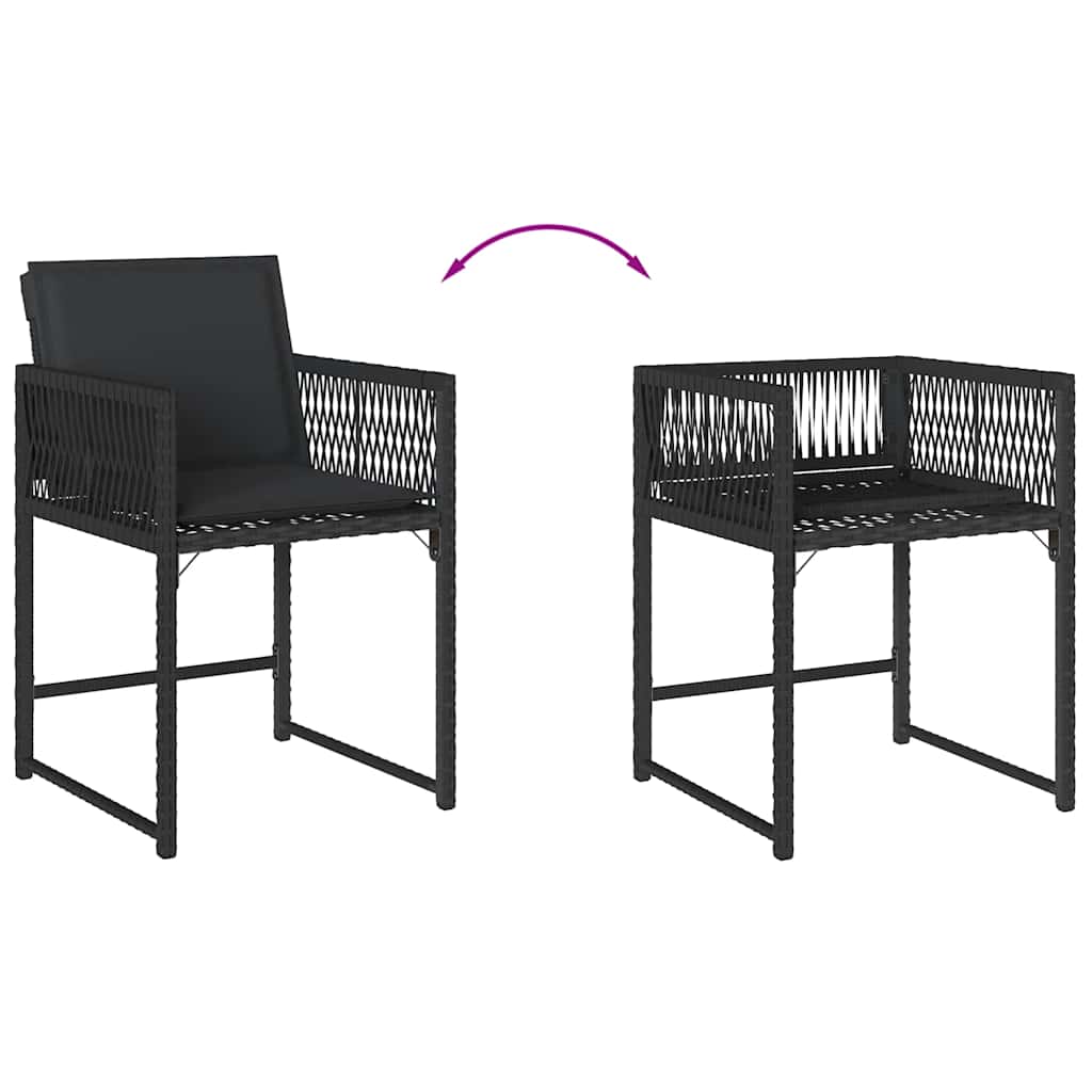 vidaXL Gartenstühle mit Kissen 4 Stk. Schwarz Poly Rattan