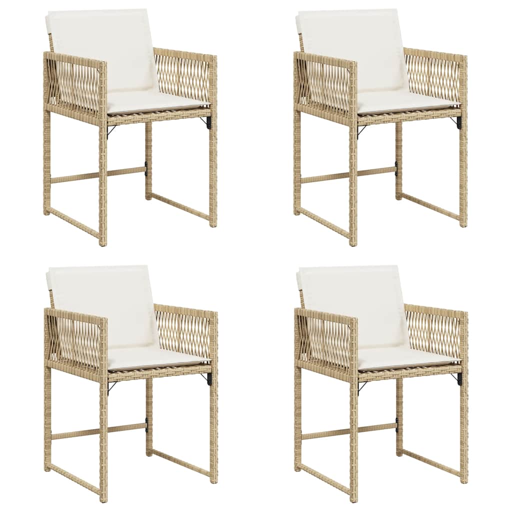 vidaXL Gartenstühle mit Kissen 4 Stk. Beige Poly Rattan