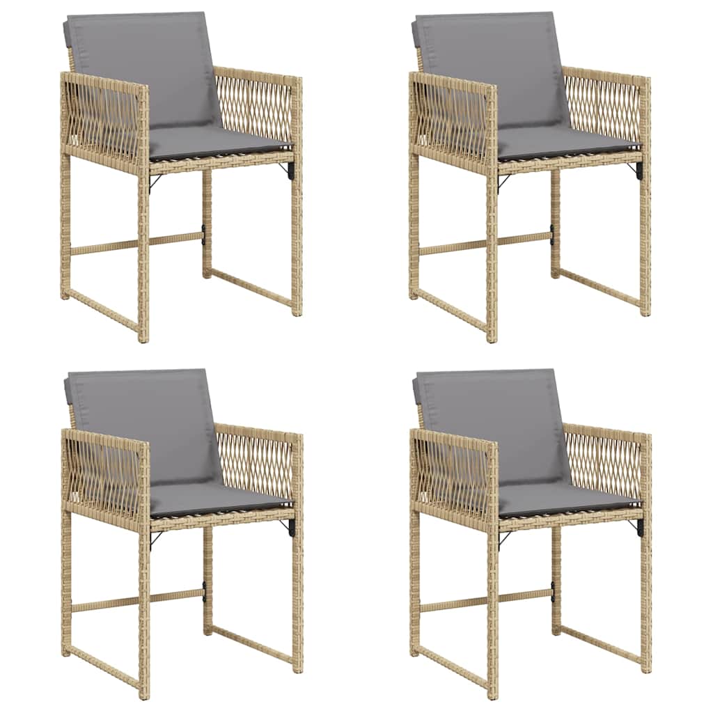 vidaXL Gartenstühle mit Kissen 4 Stk. Beigemischung Poly Rattan