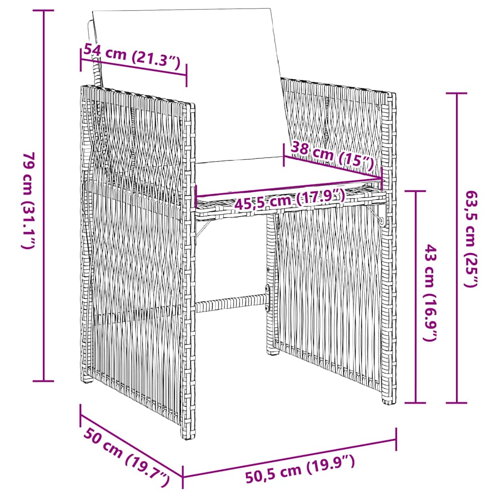 vidaXL Gartenstühle mit Kissen 4 Stk. Schwarz Poly Rattan