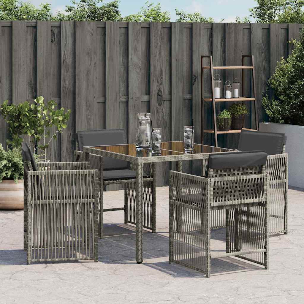 vidaXL Gartenstühle mit Kissen 4 Stk. Grau Poly Rattan