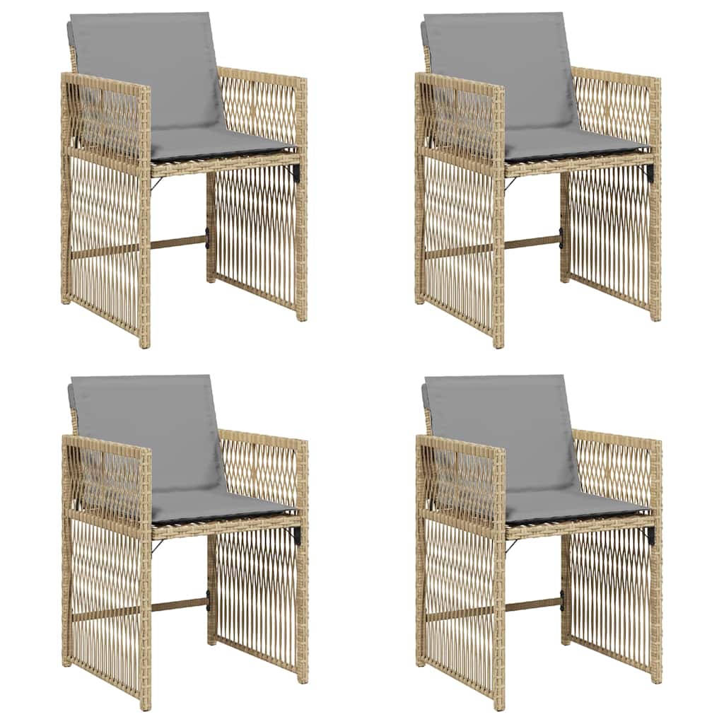 vidaXL Gartenstühle mit Kissen 4 Stk. Beigemischung Poly Rattan