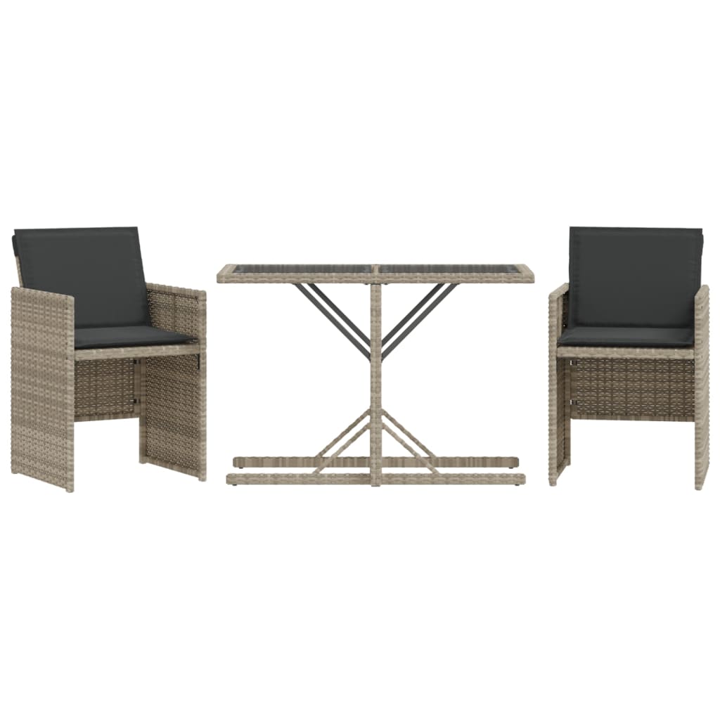 vidaXL 3-tlg. Bistro-Set mit Kissen Hellgrau Poly Rattan