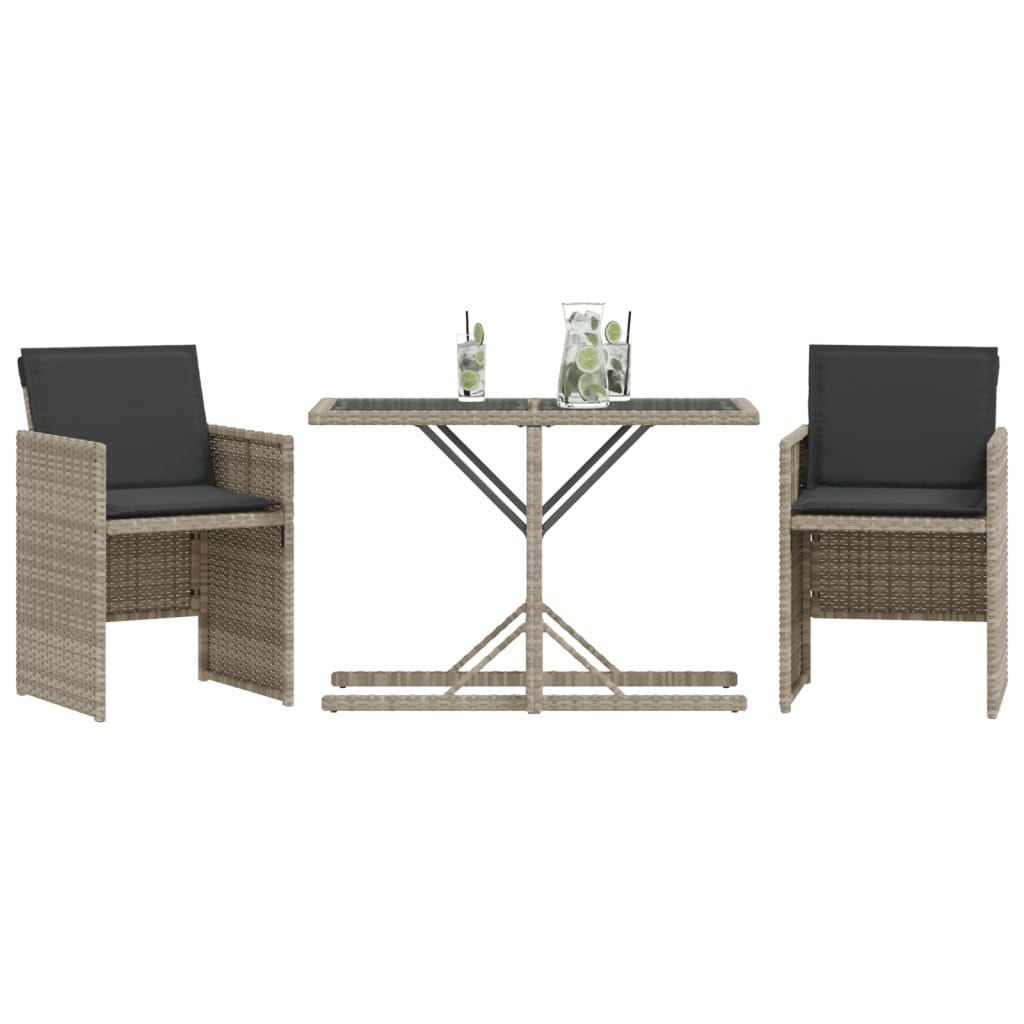 vidaXL 3-tlg. Bistro-Set mit Kissen Hellgrau Poly Rattan