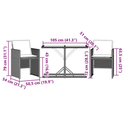 vidaXL 3-tlg. Bistro-Set mit Kissen Hellgrau Poly Rattan