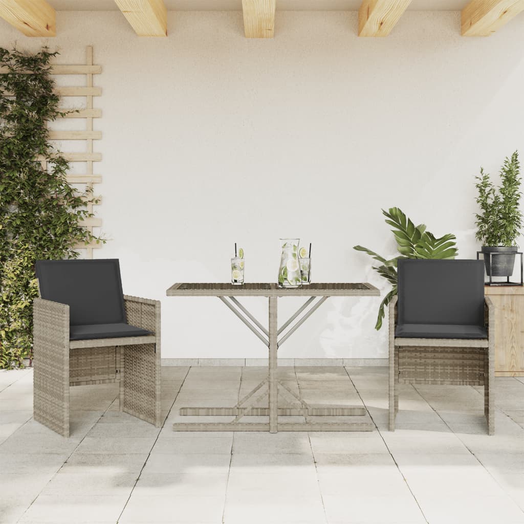 vidaXL 3-tlg. Bistro-Set mit Kissen Hellgrau Poly Rattan