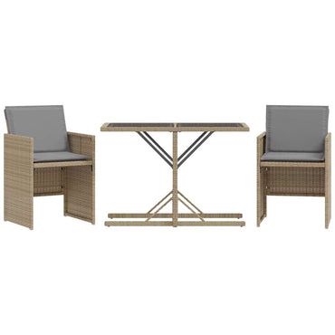 vidaXL Ensemble bistro 3 pcs. avec coussins Mélange de polyrotin beige
