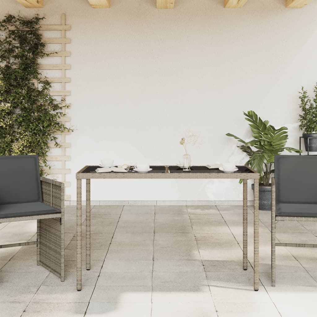 vidaXL Gartentisch mit Glasplatte Grau 115x54x74 cm Poly Rattan