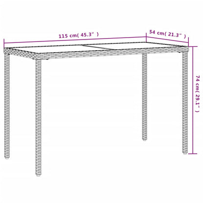 vidaXL Gartentisch mit Glasplatte Grau 115x54x74 cm Poly Rattan