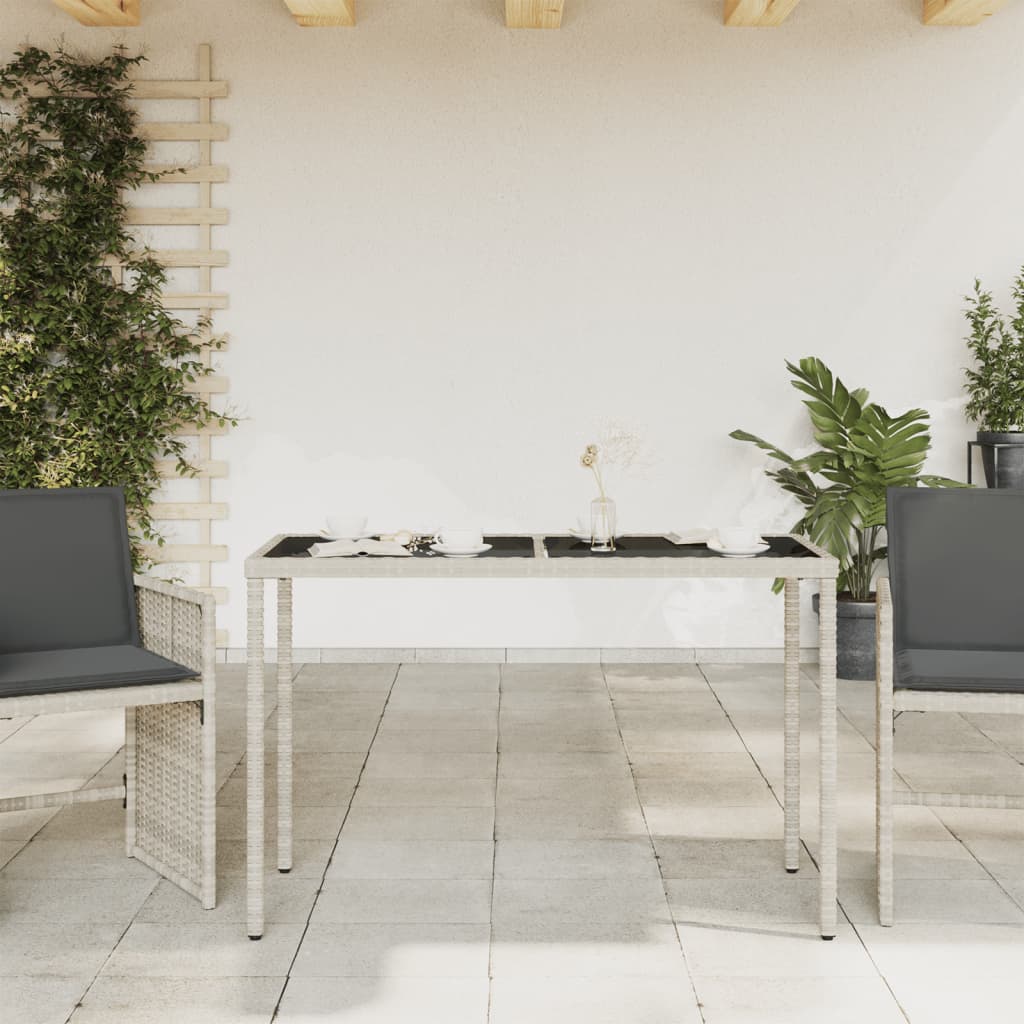 vidaXL Gartentisch mit Glasplatte Hellgrau 115x54x74 cm Poly Rattan