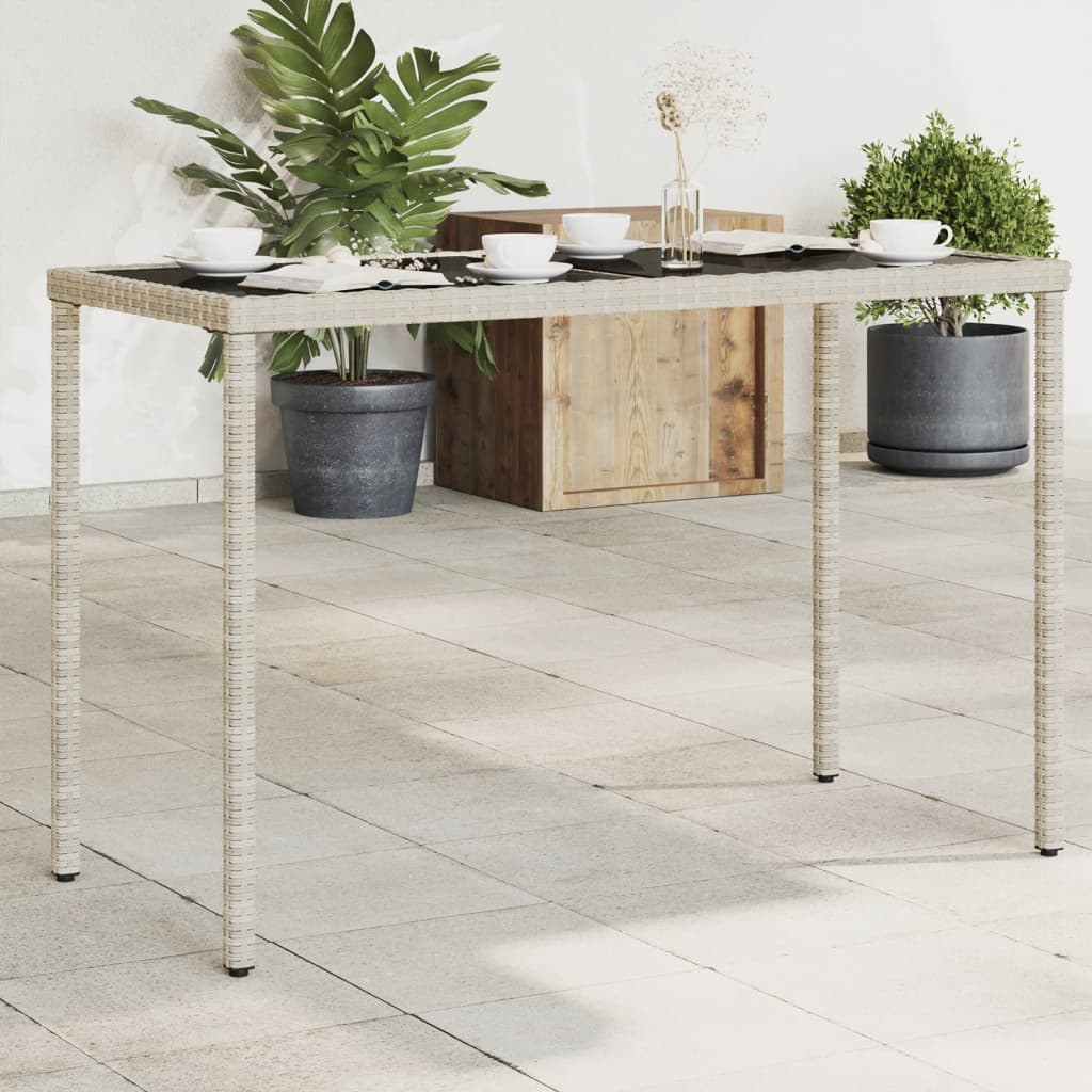 vidaXL Gartentisch mit Glasplatte Hellgrau 115x54x74 cm Poly Rattan