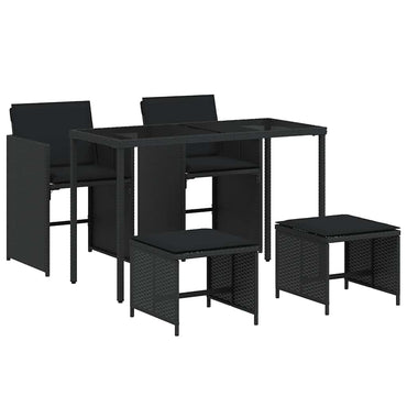 vidaXL 5-tlg. Garten-Essgruppe mit Kissen Schwarz Poly Rattan