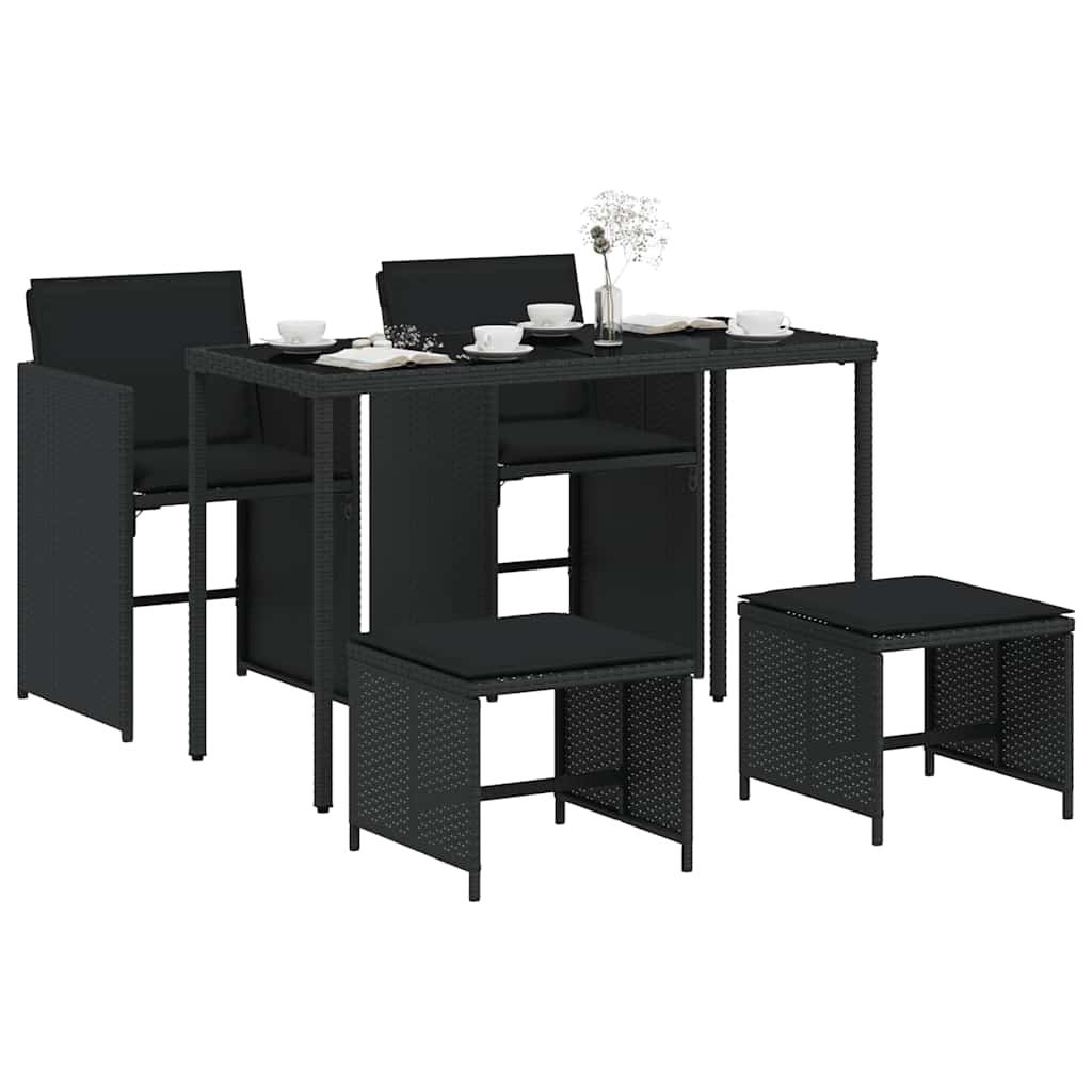 vidaXL 5-tlg. Garten-Essgruppe mit Kissen Schwarz Poly Rattan