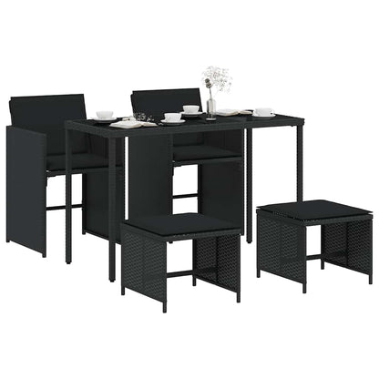 vidaXL 5-tlg. Garten-Essgruppe mit Kissen Schwarz Poly Rattan