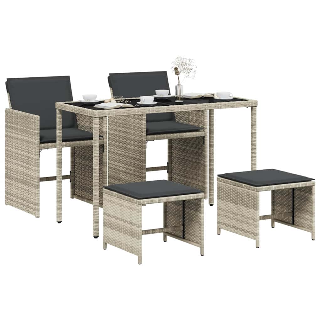 vidaXL 5-tlg. Garten-Essgruppe mit Kissen Hellgrau Poly Rattan