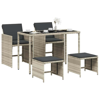 vidaXL 5-tlg. Garten-Essgruppe mit Kissen Hellgrau Poly Rattan
