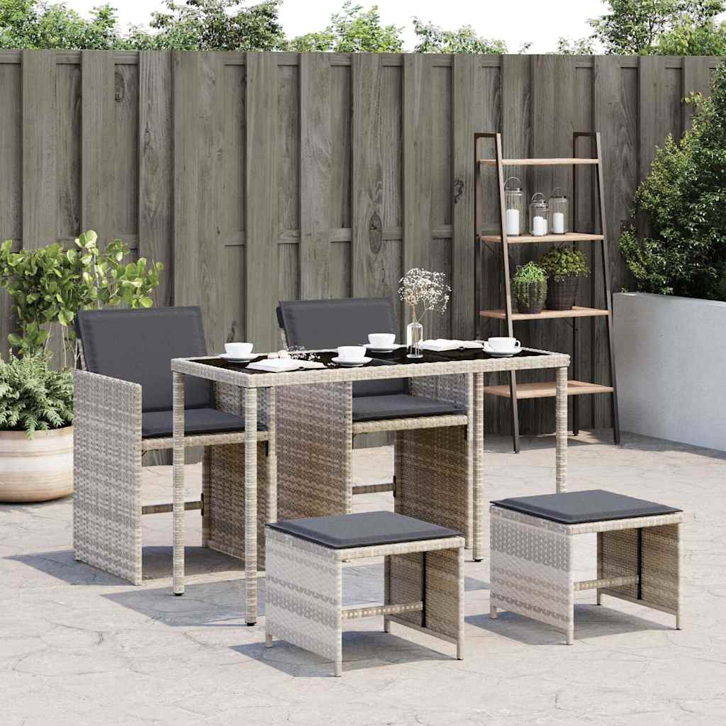 vidaXL 5-tlg. Garten-Essgruppe mit Kissen Hellgrau Poly Rattan