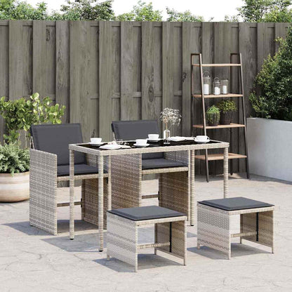 vidaXL 5-tlg. Garten-Essgruppe mit Kissen Hellgrau Poly Rattan