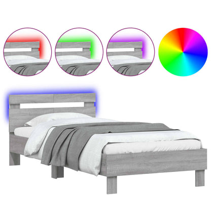 Bettgestell mit Kopfteil und LED-Leuchten Grau Sonoma 100x200cm